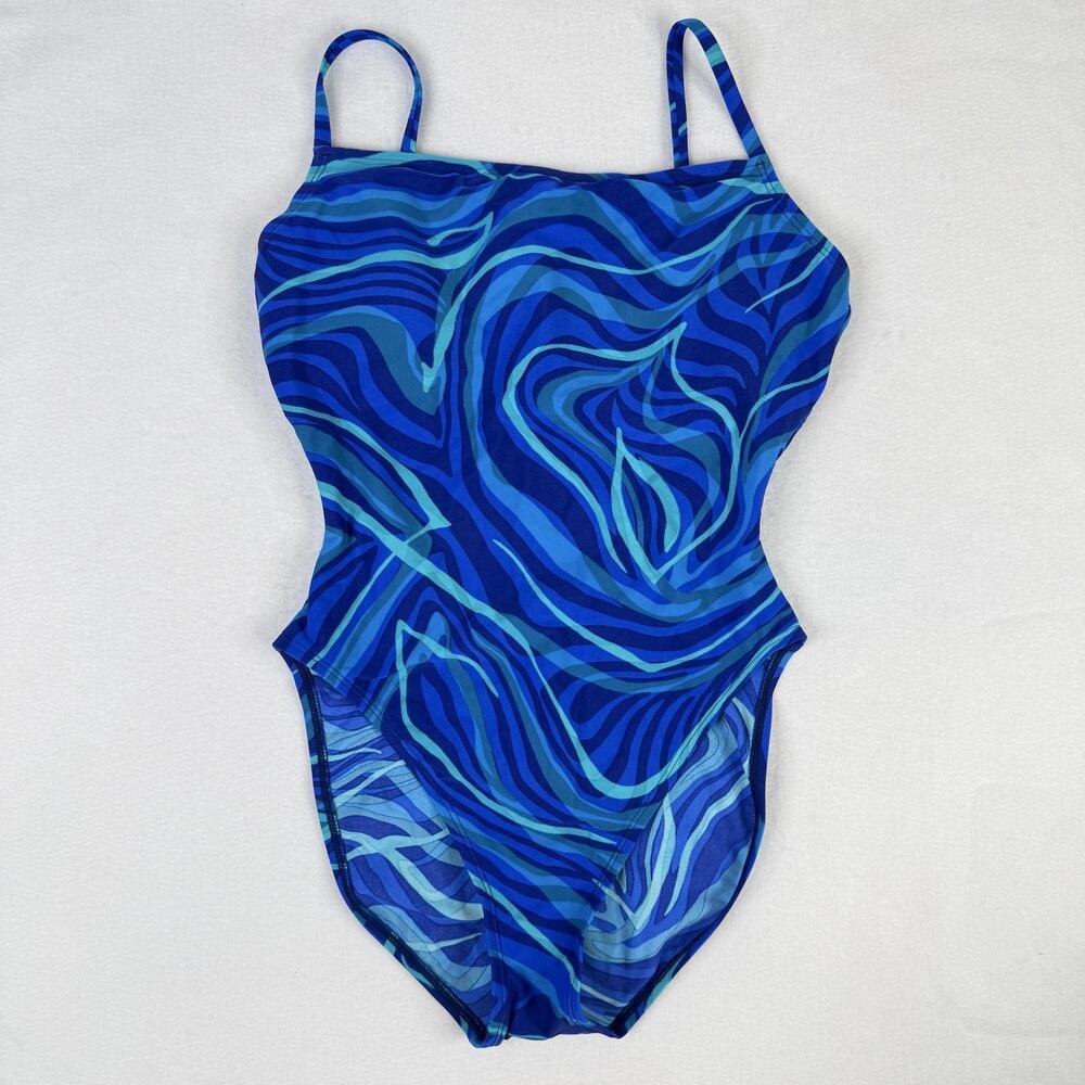 Victoria's Secret Swimsuit 12D Blue Stripe One Piece Built In Bra Lined Womens